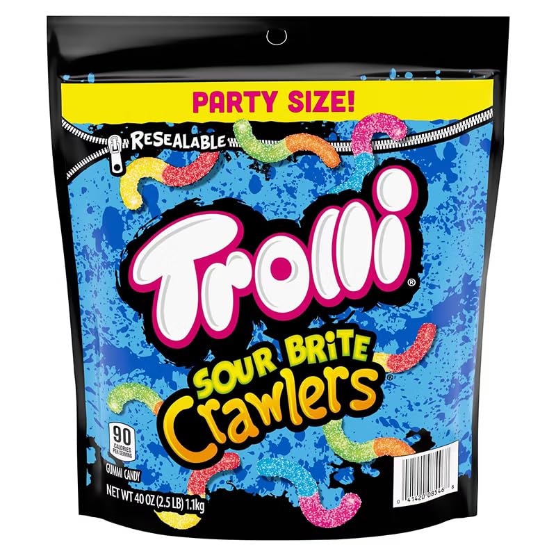 Trolli Sour Brite Crawlers, 40 oz, Sweet and Sour Gummy Worms Candy, Assorted Fruit Flavors Cherry-Lemon, Strawberry-Grape, Orange-Lime