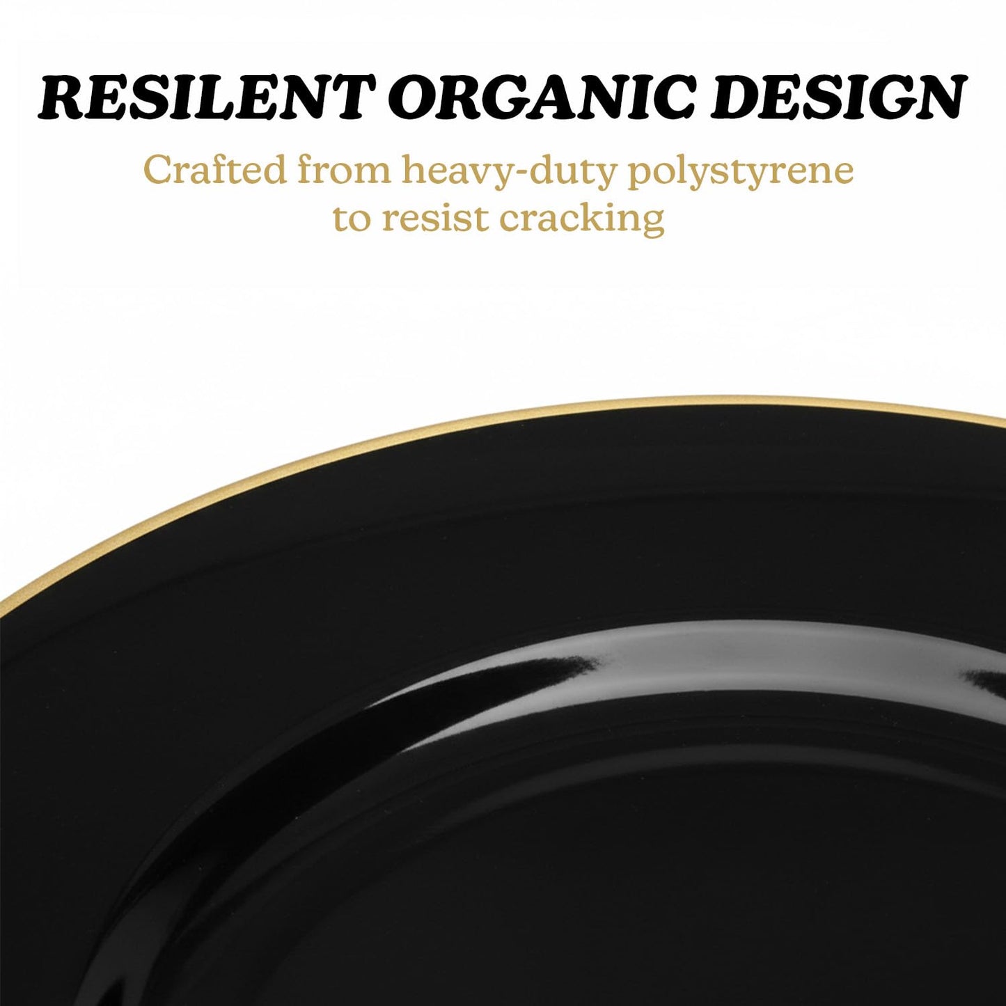Blue Sky Organic Black/Gold Rim Plates (10 Pack) - 9" Elegant Plastic Disposable Dishware for Parties & Events