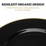 Blue Sky Organic Black/Gold Rim Plates (10 Pack) - 9" Elegant Plastic Disposable Dishware for Parties & Events