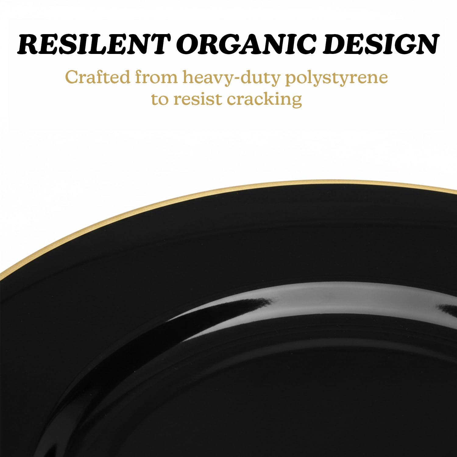 Blue Sky Organic Black/Gold Rim Plates (10 Pack) - 9" Elegant Plastic Disposable Dishware for Parties & Events