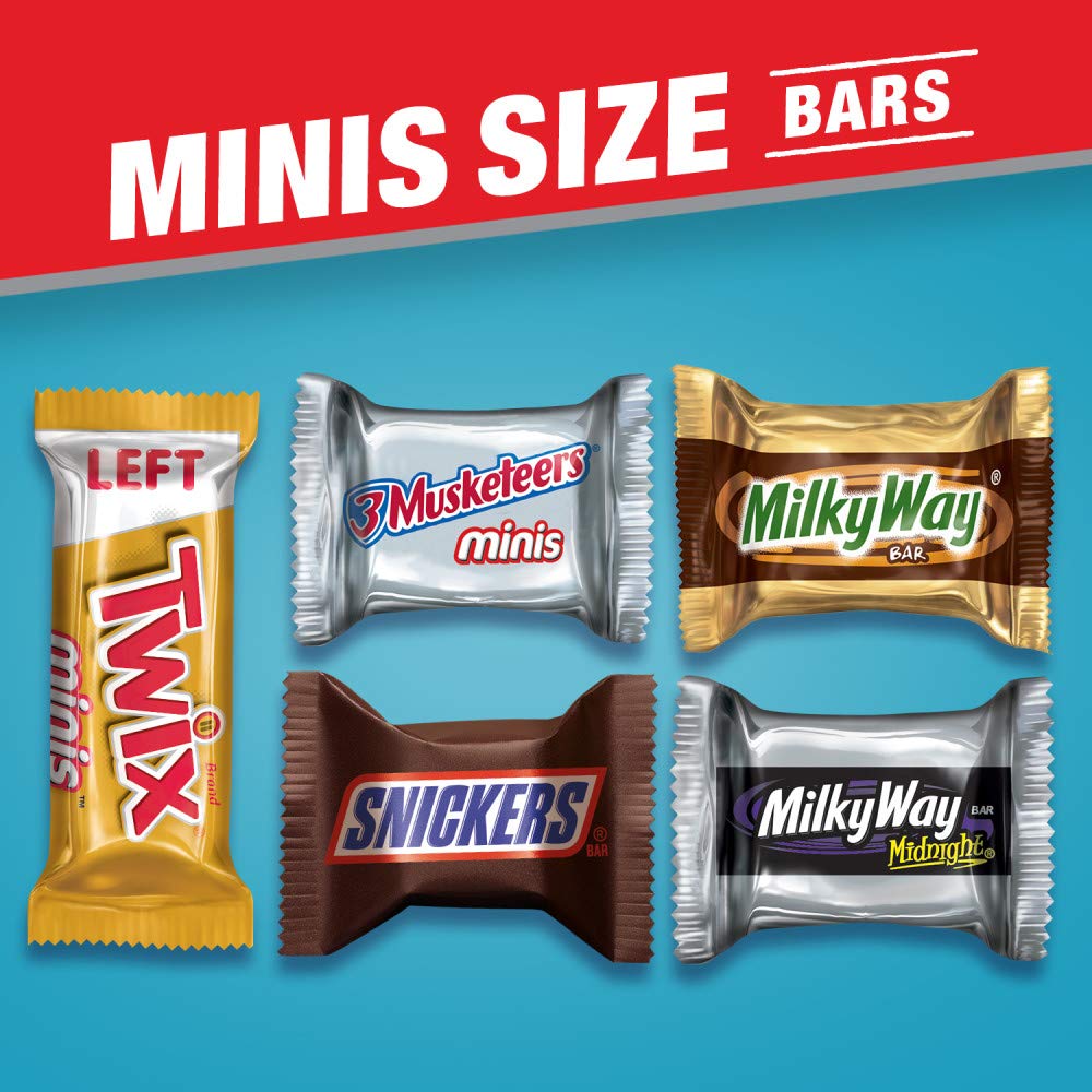 SNICKERS, TWIX, MILKY WAY & 3 MUSKETEERS Variety Pack Fun Size Variety Pack Milk Chocolate & Dark Chocolate Candy Bars Assortment, 40 oz 135 Piece Bag
