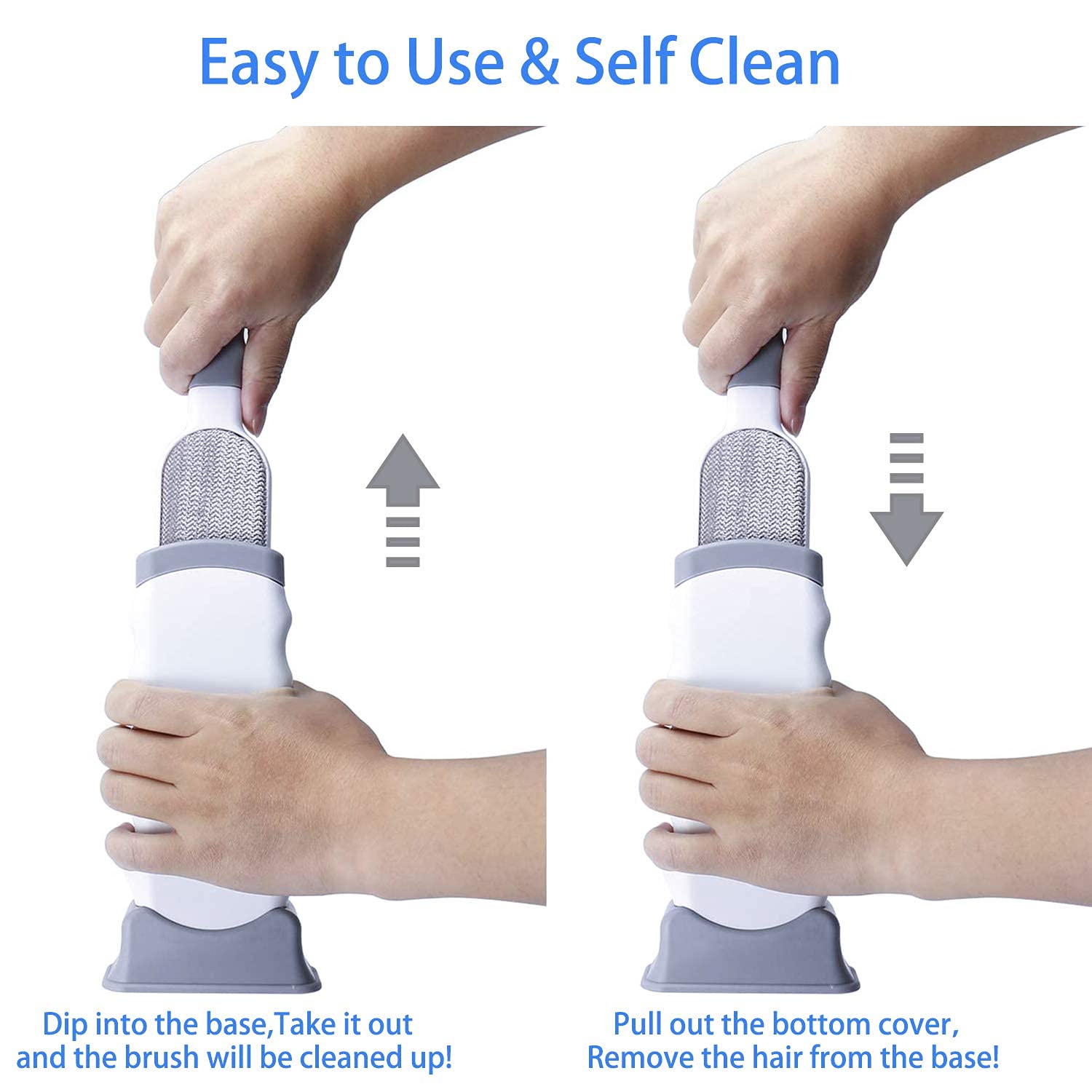Clorest Pet Hair Remover Brush, Lint Removal Brush with Self-Cleaning Base, Gray