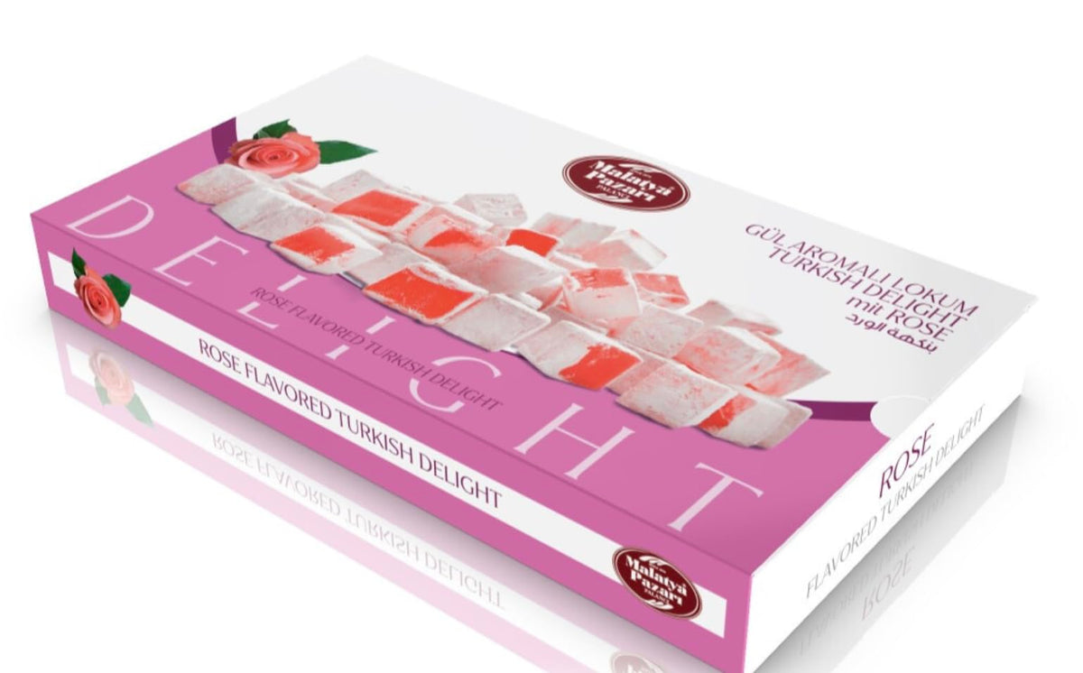 Malatya Pazari Rose Turkish Delight Candy, Soft, Chewy and Fragrant, 12.3oz