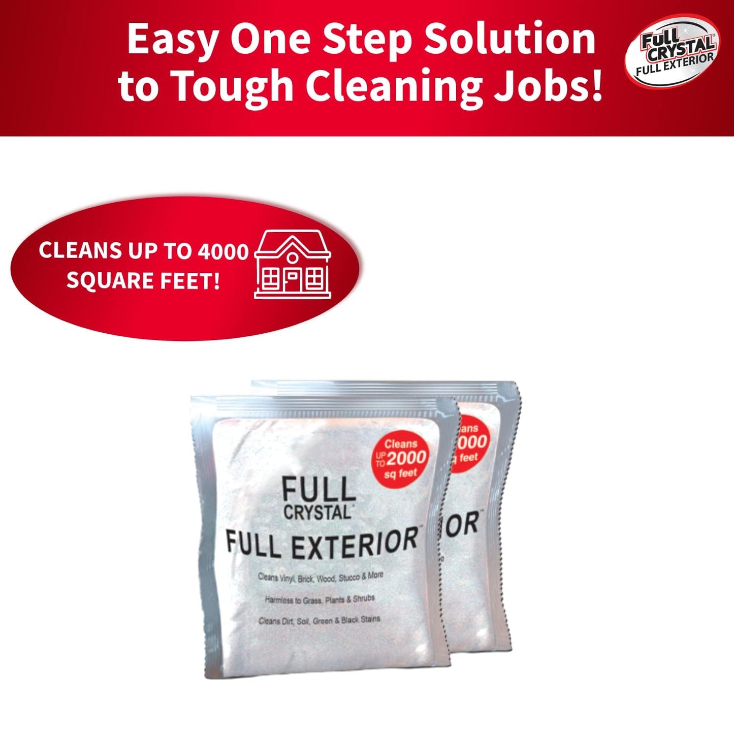 Full Exterior Refill Kit - Crystal Powder Outdoor Cleaner Packets, 8 oz, Each 4 oz Bag Makes Up to 640 fl oz, Non-Toxic, No Scrub, No Rinse Cleaning