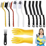 Crevice Cleaning Brush?12Pcs Multifunctional Hard Bristle Cleaning Tool with rubber gloves for Kitchen, Bathroom,Corner, Grout, Sink,toilet, Window