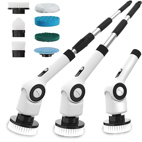 Electric Spin Scrubber,Cordless Cleaning Brush with 8 Replaceable Brush Heads,360°Power Scrubber for Tub and Floor Tile,with 3 Adjustable Speed