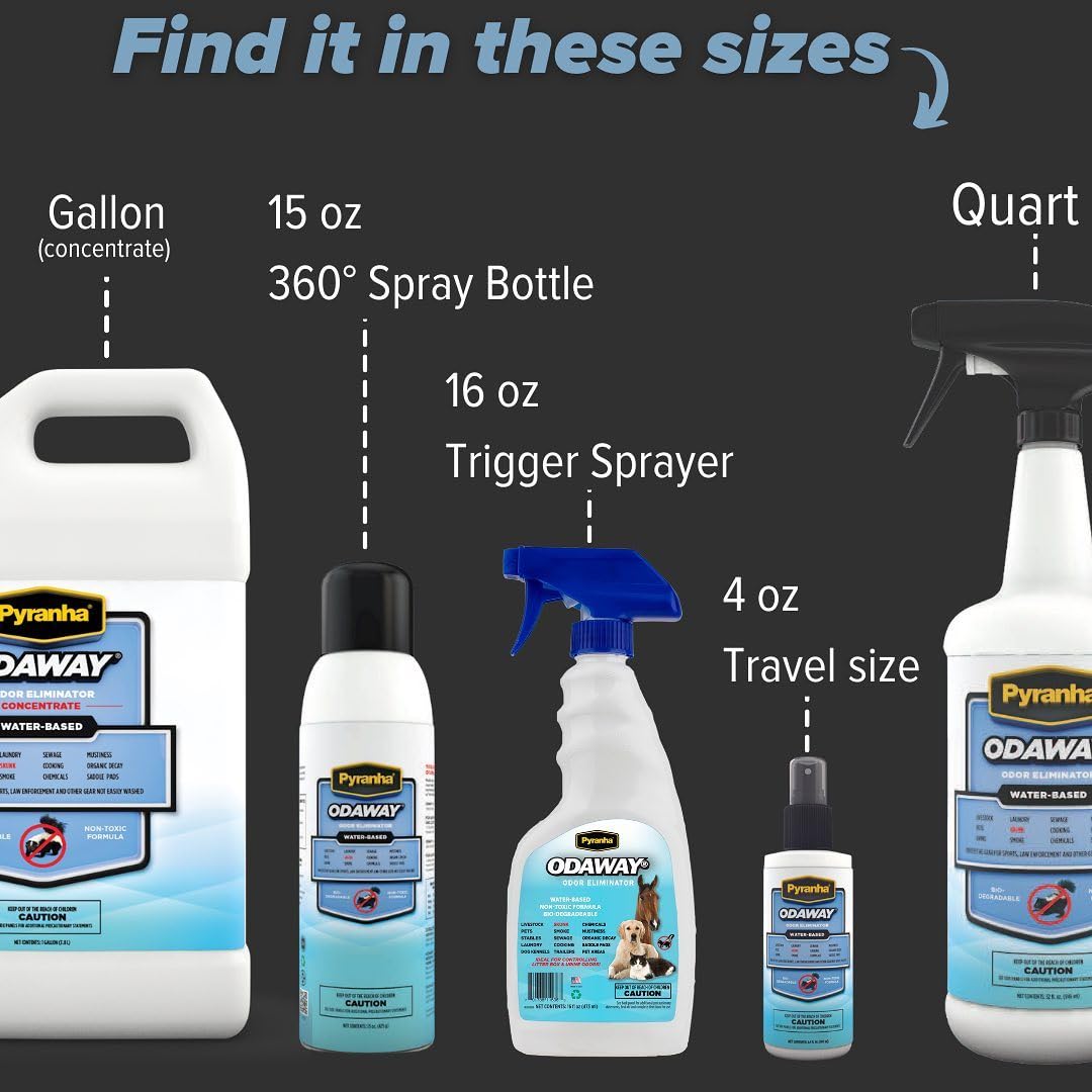 Pyranha Odaway Ready-to-Use Odor Eliminator Spray - Broad Spectrum Scent Neutralizer for Home, Kennel, Car, Bathroom & Gear, BOV Can 15 oz