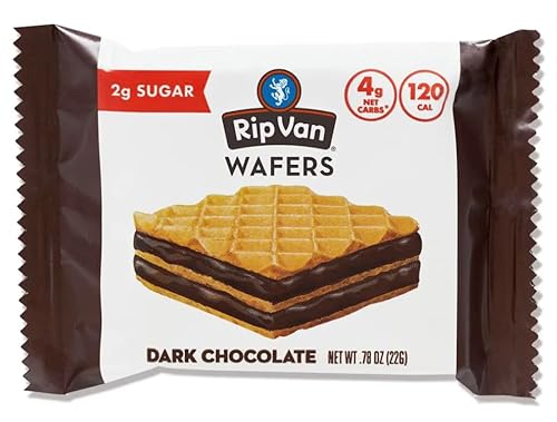 Rip Van Dark Chocolate Wafers - 24 Individually Wrapped Snacks | Low Sugar, Vegan & Non-GMO | High Fiber, Low Carb, 0.78 oz Each