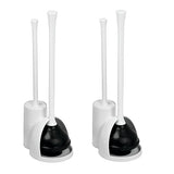 iDesign Compact Plunger Set for Bathroom Cleaning and Storage-Set of 2-White Toilet Brush