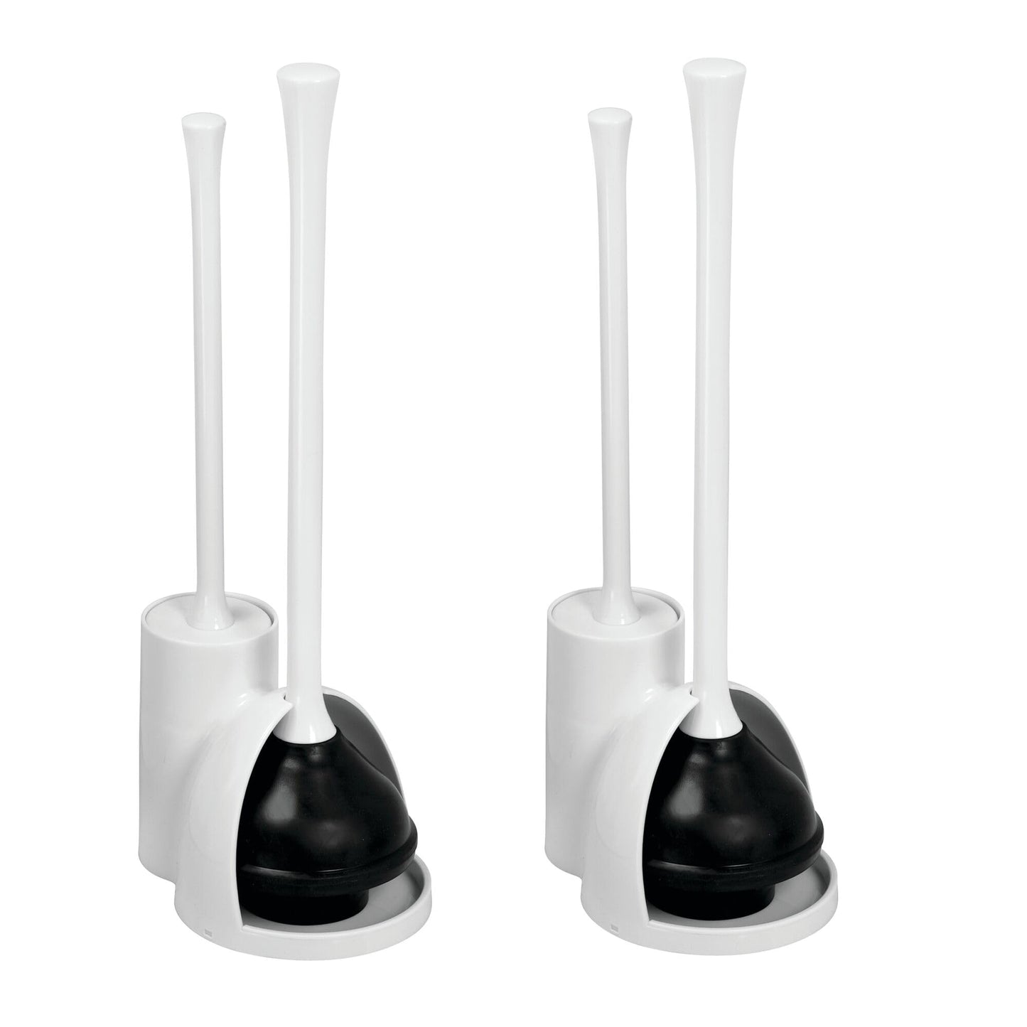 iDesign Compact Plunger Set for Bathroom Cleaning and Storage-Set of 2-White Toilet Brush