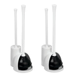 iDesign Compact Plunger Set for Bathroom Cleaning and Storage-Set of 2-White Toilet Brush