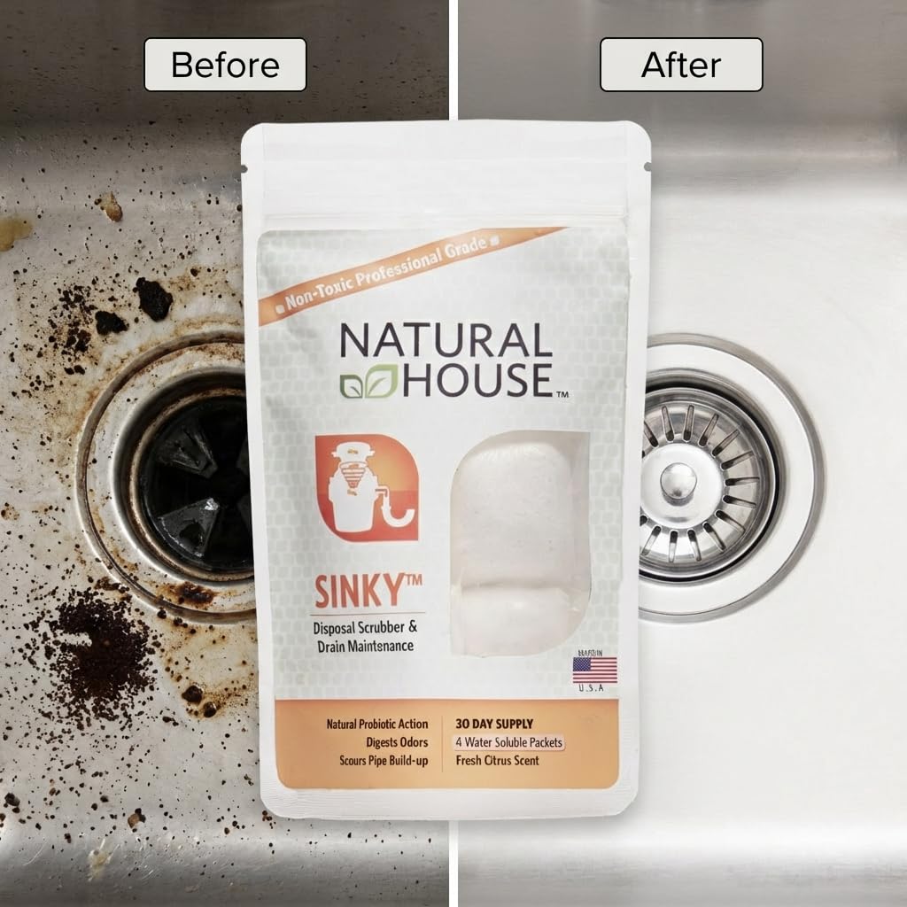Natural House Sinky - Plant-Based Enzyme Drain Cleaner & Garbage Disposal Pods - Breaks Down Grease, Food Scraps - Septic-Safe, Plumbing-Friendly