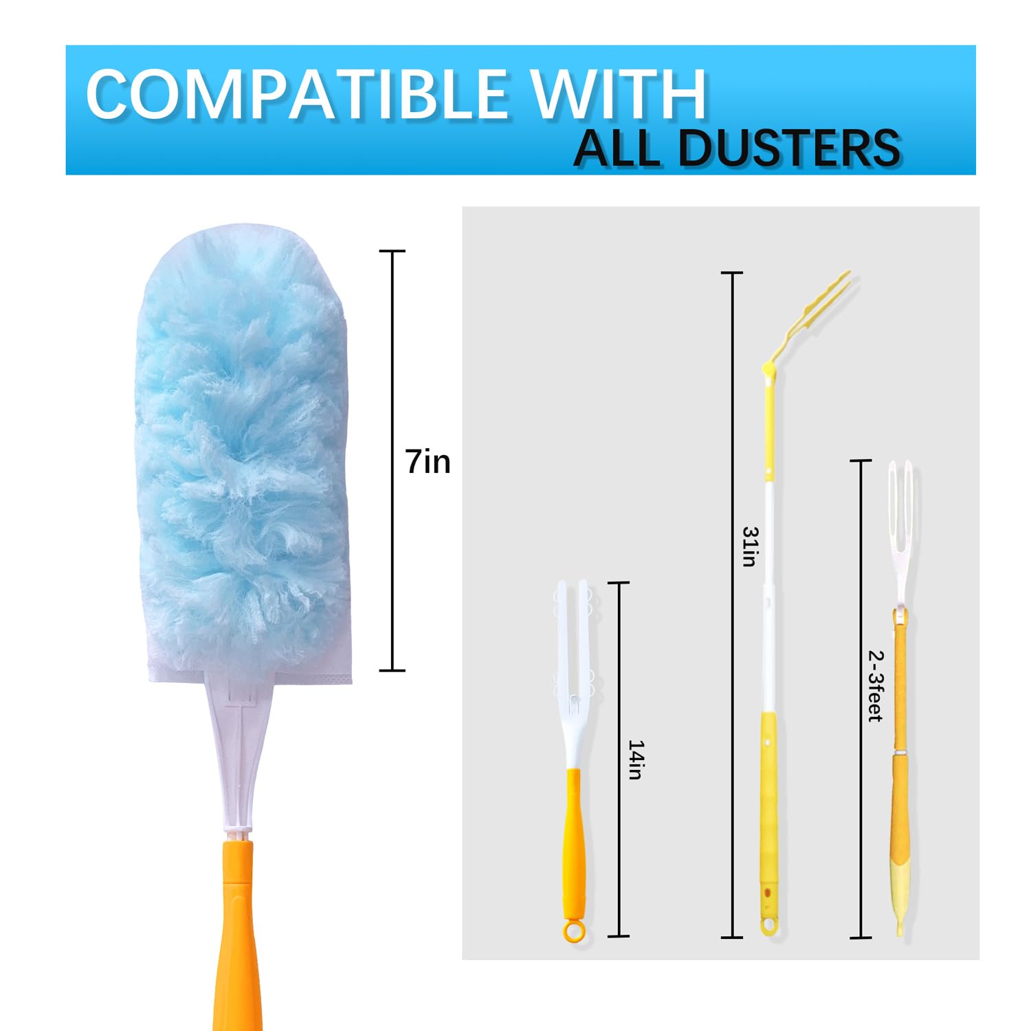 50 Count Duster Refills for Swiffer Dusters with 2 Handle, 360° Heavy Duty Duster for Swiffer Duster Refill,4X Microfibers Disposable Duster Refills