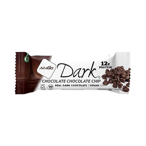 NuGo Dark Chocolate Chocolate Chip, 12g Protein Bar, Vegan, Gluten Free, Non-GMO, Kosher Pareve, 1.76oz Bar