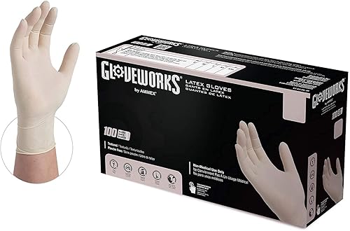 GLOVEWORKS Industrial Ivory Latex Gloves, Box of 100, 4 Mil, Size Large, Powder Free, Textured, Disposable, TLF46100-BX