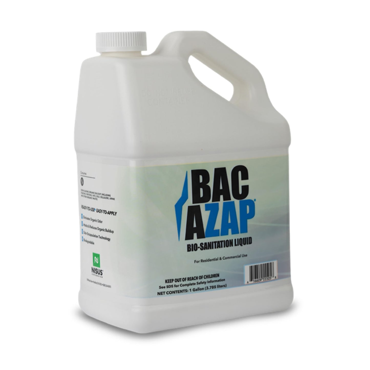 Nisus Bac-Azap Odor Eliminator, Ready-to-Use Bio-Sanitization Liquid, Neutralizes Organic Waste Odors, Safe for Plumbing, 1 Gallon