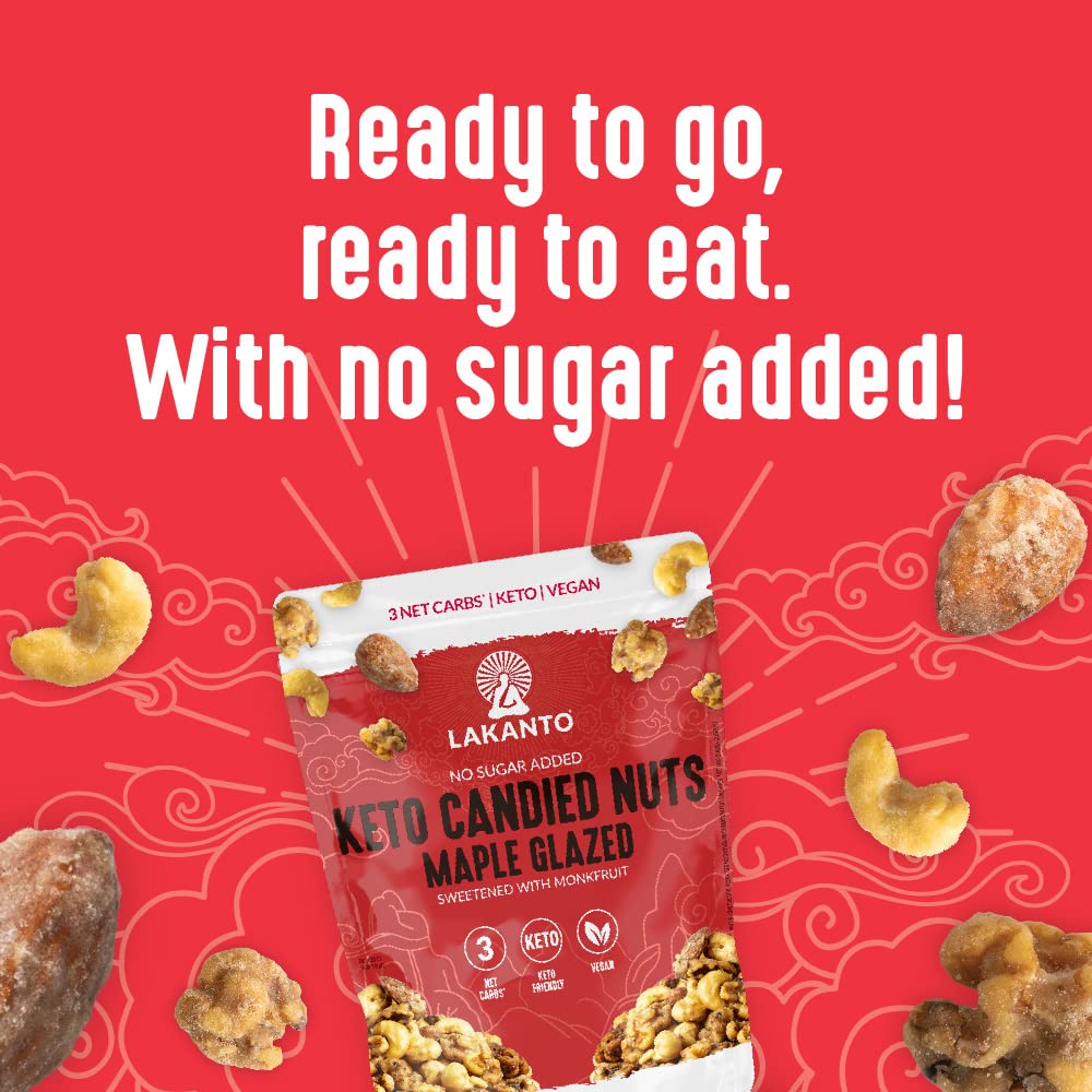 Lakanto Candied Nuts Maple Glazed - No Sugar Added, Sweetened with Monk Fruit, 3 Net Carbs, Keto Diet Friendly, Vegan, On the Go Snack Anytime (Maple