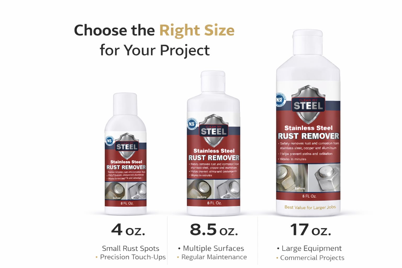 CLEAN MY STEEL 8.5 oz Stainless Steel Rust Remover - NSF Approved Non-Toxic Fast-Acting Rust Stain Remover for Appliances, Sinks & Grills