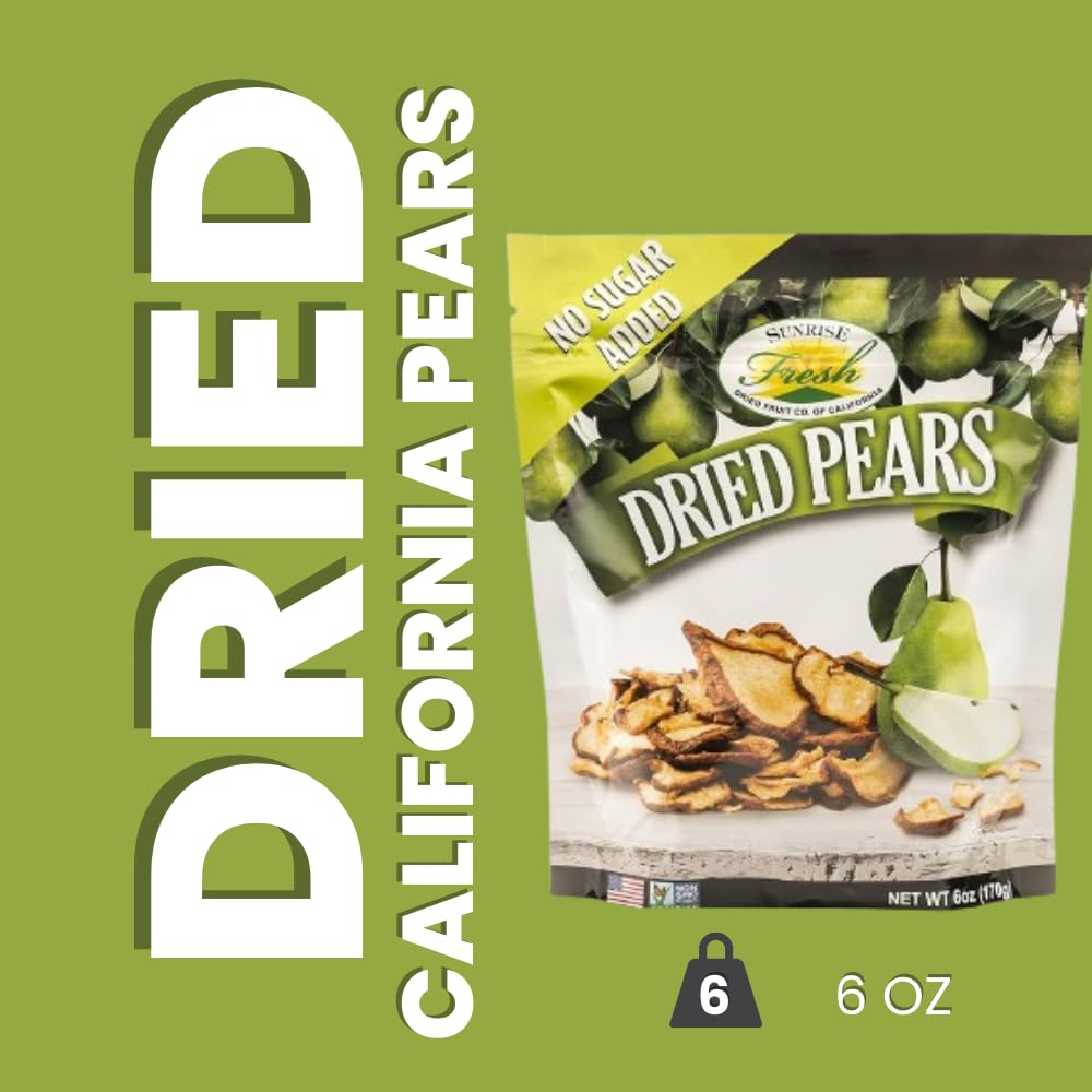 Sunrise Fresh Dried Fruit - Dried California Pears - All-Natural, Dehydrated, Unsweetened, No Added Sugar, Resealable Snack, 6oz Bag