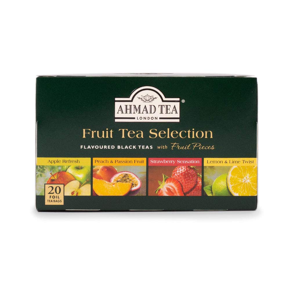 Ahmad Tea Herbal Tea, Fruit Selection, 4 Teas Apple Refresh, Peach and Passion Fruit, Srawberry Sensation, and Lemon and Lime Twist Teabags, 20 ct