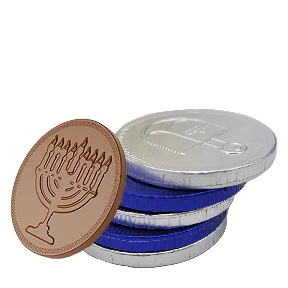 The Dreidel Company 25 Milk Chocolate Coins, Hanukkah Gelt, Blue and Silver Coins, Made with Premium Belgian Chocolate, Nut and Gluten-Free, Non-Gmo