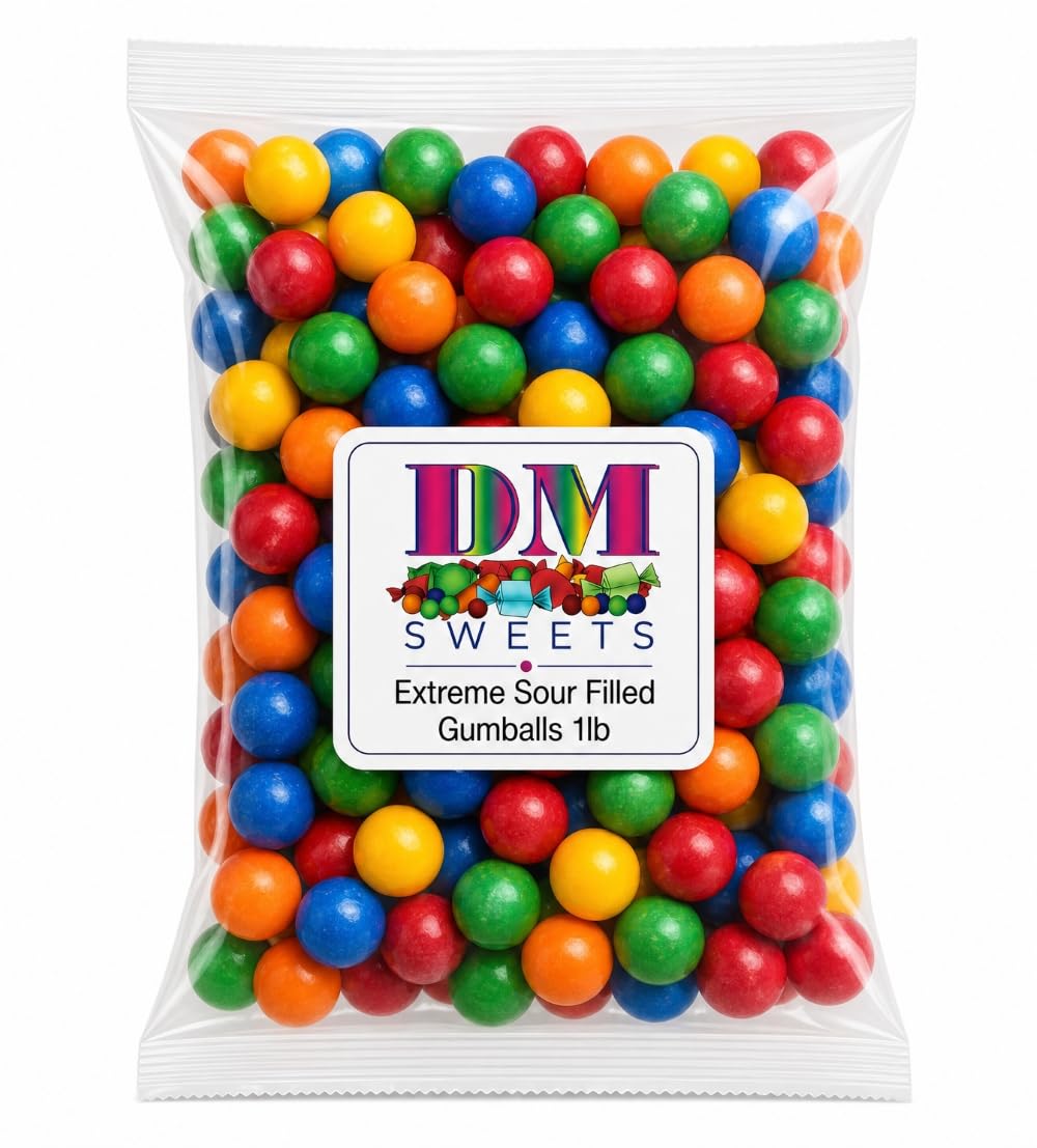 Extreme Sour FIlled Gumballs - 1 lb of 1" Tangy Fruit Flavored Gumballs with Sour Powder Inside