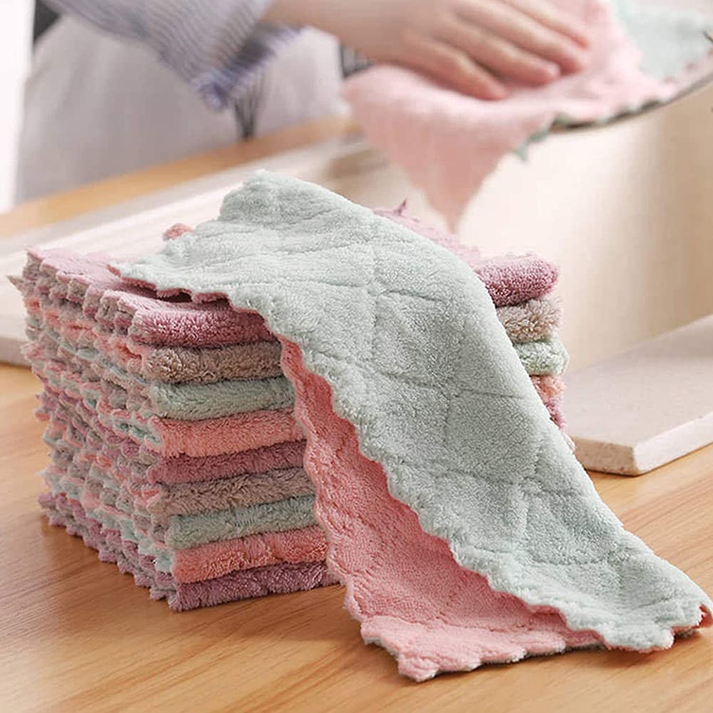 BASICGOLDYAO 10 Pack Soft Kitchen Dish Cloths,No Odor Kitchen Dish Towels Reusable Household Cleaning Cloths Dry Quickly Free Nonstick Oil