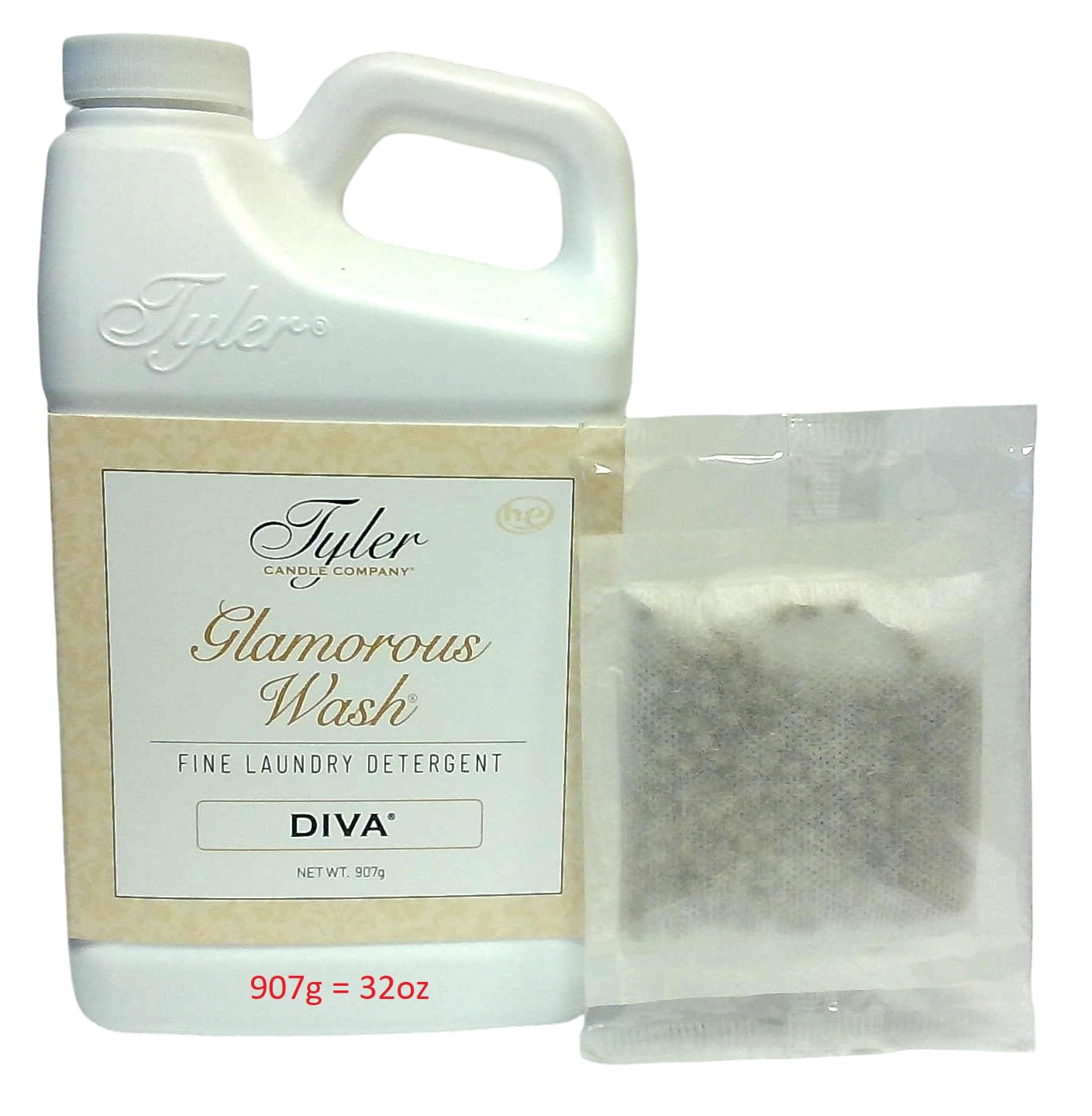 Tyler Candle Company Wash Laundry Detergent, Diva, Liquid, 32 Fl Oz HE Safe w/Dryer Sachet Pouch fh