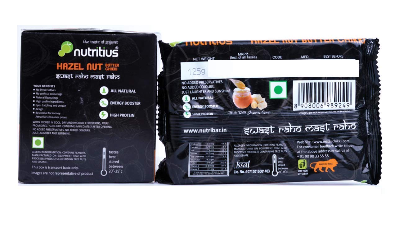Nutritius Hazelnut Butter & Sukha MEWA Chikkis, 125 Grams (Pack of 10) - Family Pack