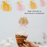 Little Pink Pumpkin Cake Topper + 24 Cupcake Toppers, 25pcs Kit | Cake Decoration Set for Girls Pumpkin Birthday Party, Autumn/Fall Theme Baby Shower