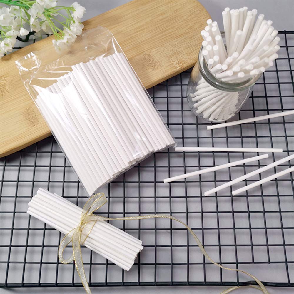 Lollipop Sticks, 200PCS White Paper Lollipop Sticks 6 Inch Lollipop Treat Sticks Sucker Stick for Chocolate,Cake Topper,Rainbow Candy, Cake