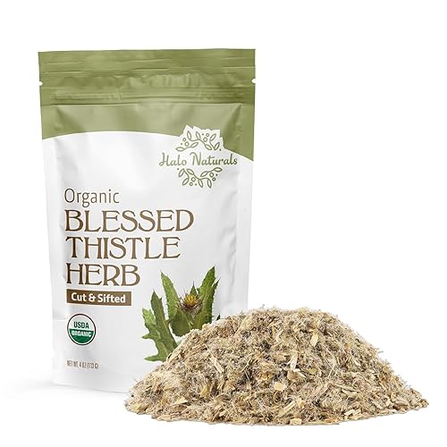Halo Naturals Organic Blessed Thistle Herb Cut & Sifted, 4 Ounces (Cnicus benedictus) USDA Certified | Resealable Pouch| Packaged in The USA