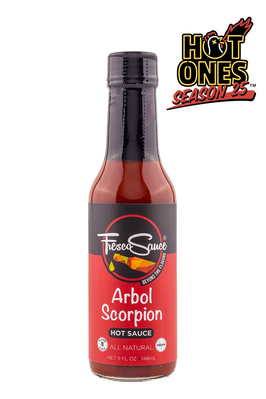Arbol Scorpion Hot Sauce By Fresco Sauce, Fiery Hot Sauce With Flavors Of Scorpion Pepper, Arbol Pepper & Galric, Made With All Natural Ingredients, 5