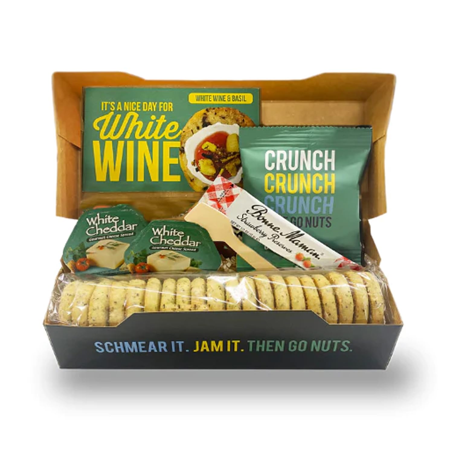 Crackerology White Wine & Basil Gourmet Artisan Snack Kits, 20 Count Crackers Plus Toppings, Easy & Simple Ready-to-Eat, Appetizer For Charcuterie