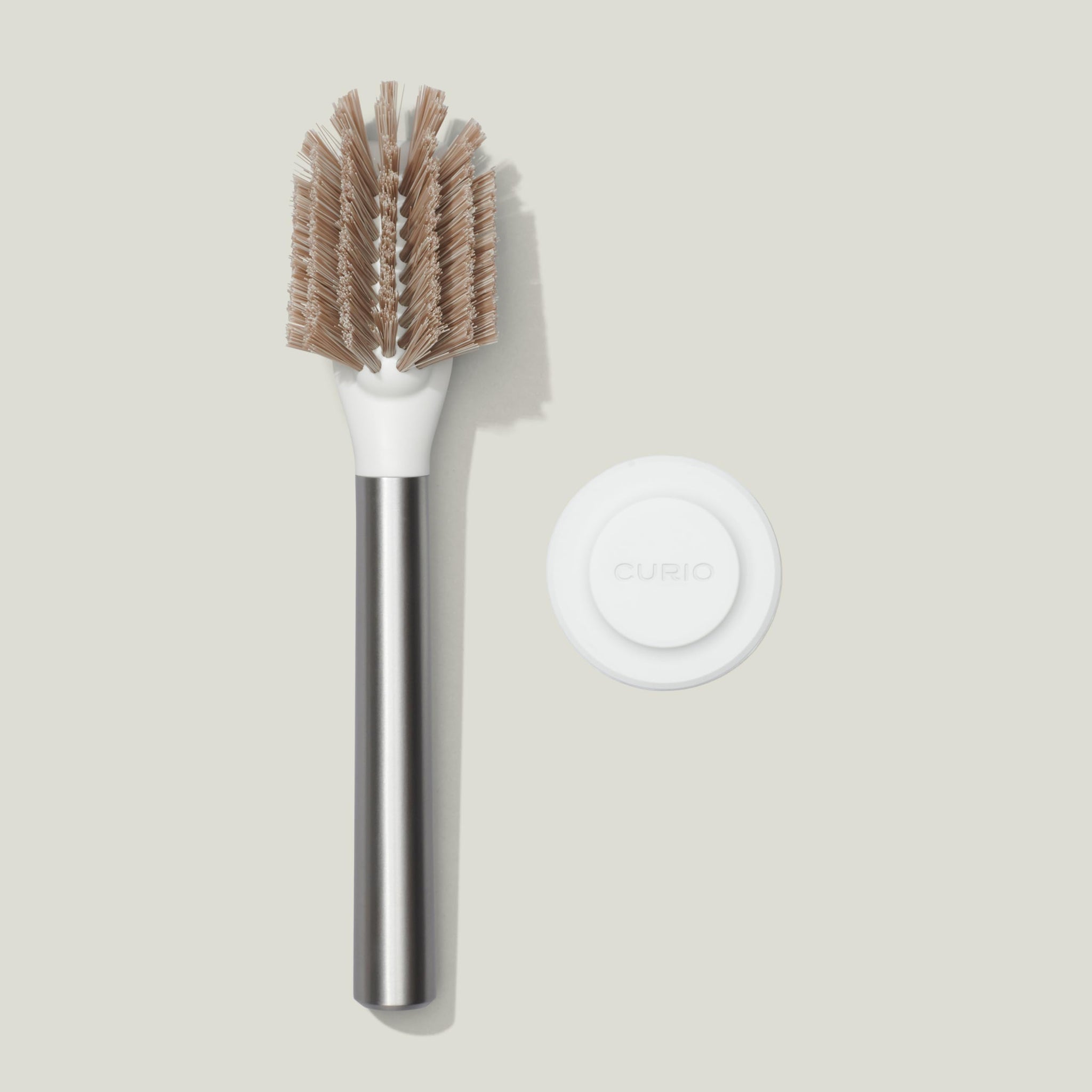 Curio Home Goods Ionic Dish Brush, Magnetized to Stand Upright, Stainless Steel with Replaceable Head, Silver