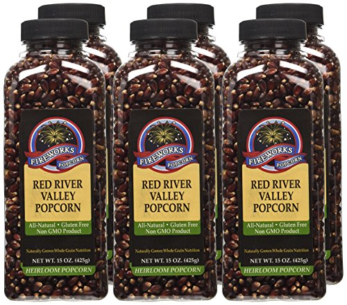 Fireworks Organic Popcorn Kernels - Red River Valley Gourmet Heirloom - 6 Bottles (15 oz Each) - For Popcorn Makers, Stovetop, or Air Popper