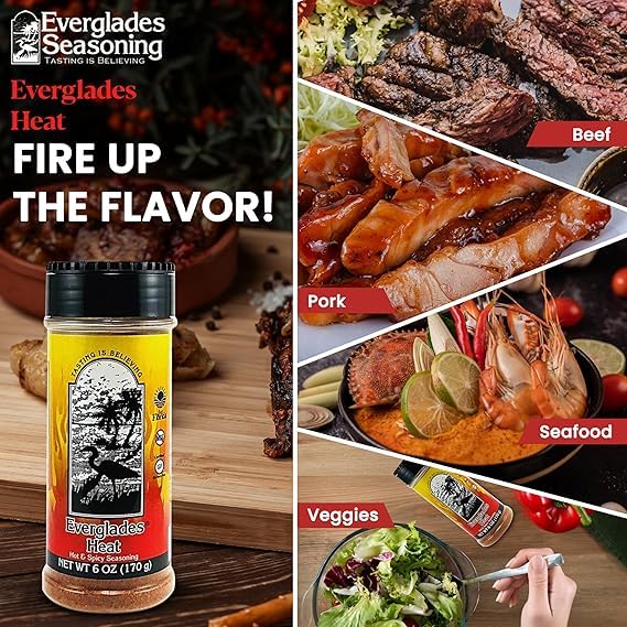 Everglades Heat Seasoning - Spicy Blend for Wings, Fish & Fries - 6 oz (Pack of 2)