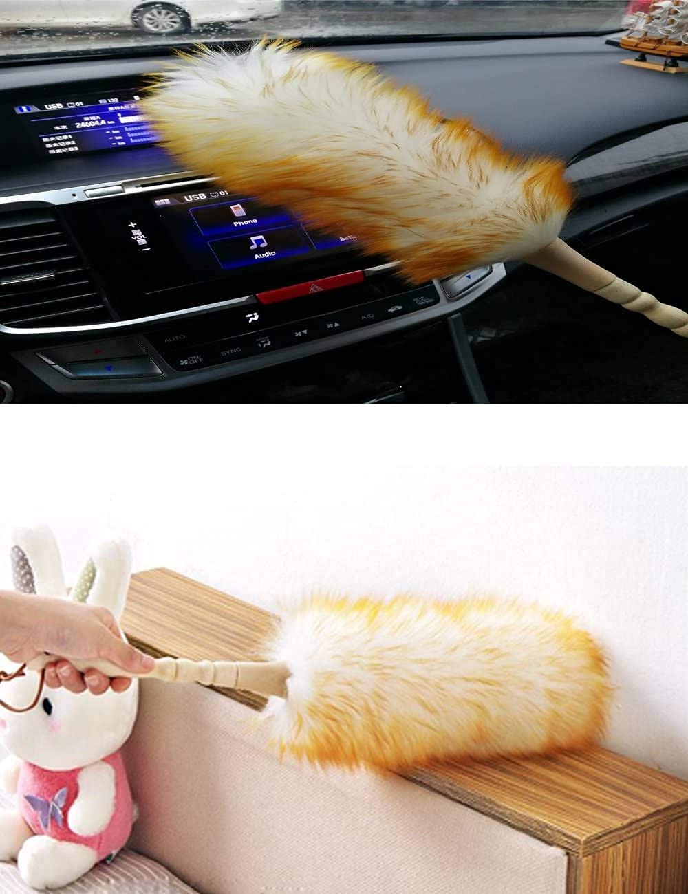 J&A Lambswool Dusters with Solid Wooden Handle, Flexible Head, Anti-Static, Comfortable Grips 17.8 inchs Long Feather Duster for Office, Home and Car