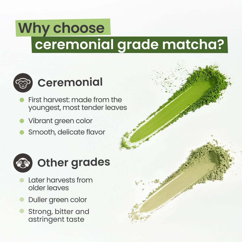 PureChimp Ceremonial Grade Matcha Powder 1.75oz. Pure Japanese Matcha Ceremonial Grade Tea, Shade-Grown in Kagoshima. Antioxidant-Rich Green Tea