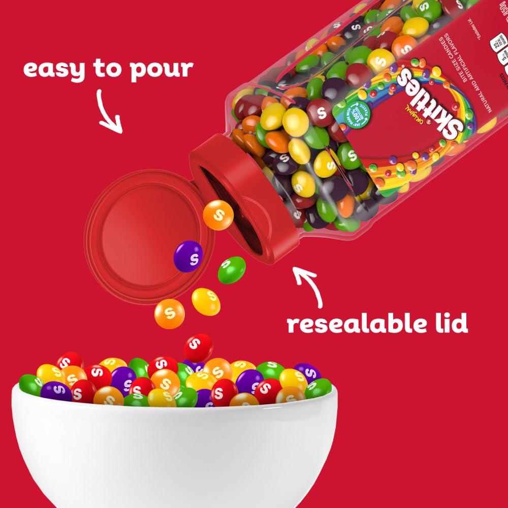 SKITTLES Original Chewy Fruity Rainbow Candy For Mid Day Snacking, Road Trips, Gaming & Party Fun, 30 Oz Resealable Bulk Candy Jar