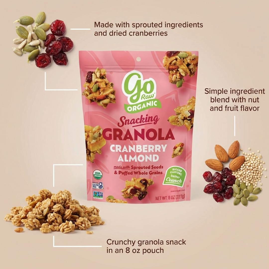 Granola Cranberry Almond - 8oz Bags - Pack of 3 - Organic Granola Cereal Granola Mix - Granola for Yogurt Vegan Dessert Lactose Free Snack