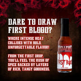 Hellfire Hot Sauce First Blood - Natural Gourmet Hot Sauce with Vegan Four Pepper Blend, 5 oz.