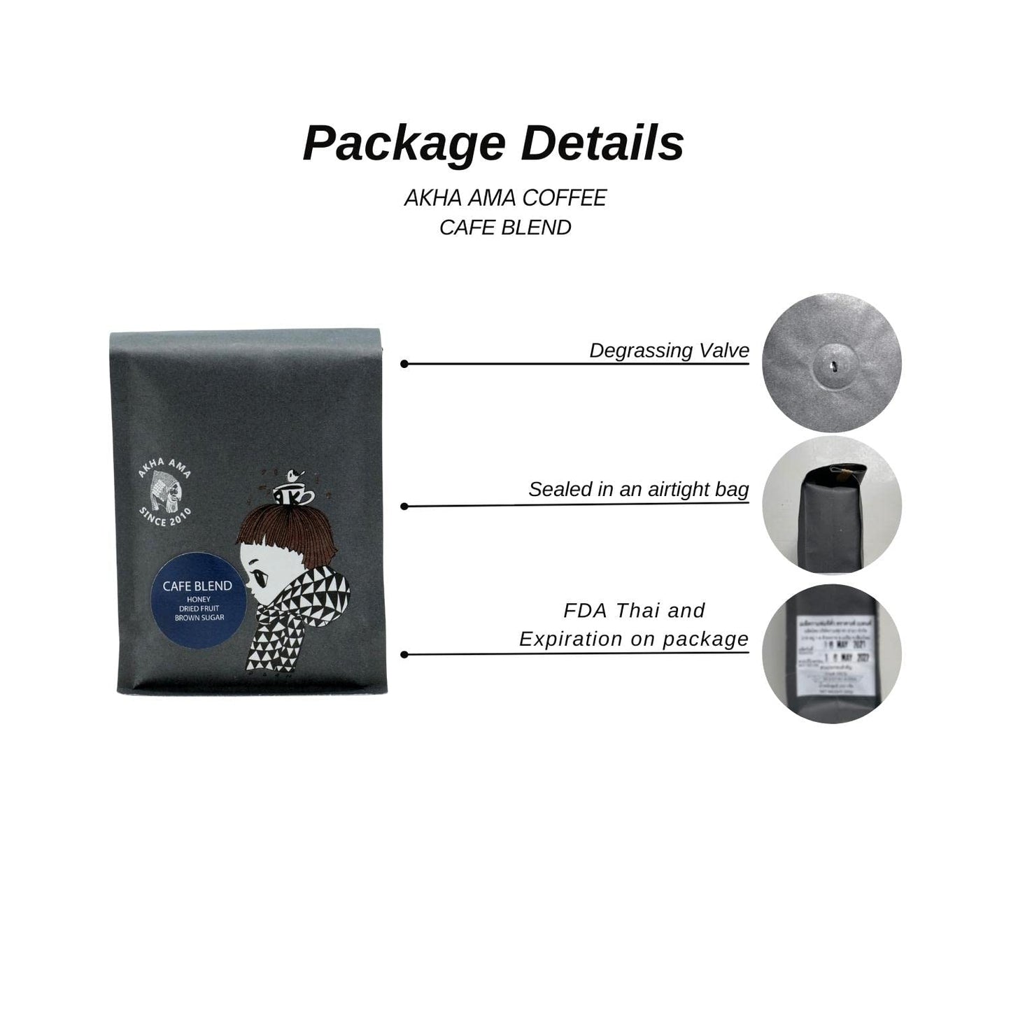 Akha Ama Whole Coffee Beans, Light and Medium Roast, 250 grams (8.8oz.) - Cafe Blend, Flavor Notes of Honey, Dried Fruit, Brown Sugar, 100% Arabica