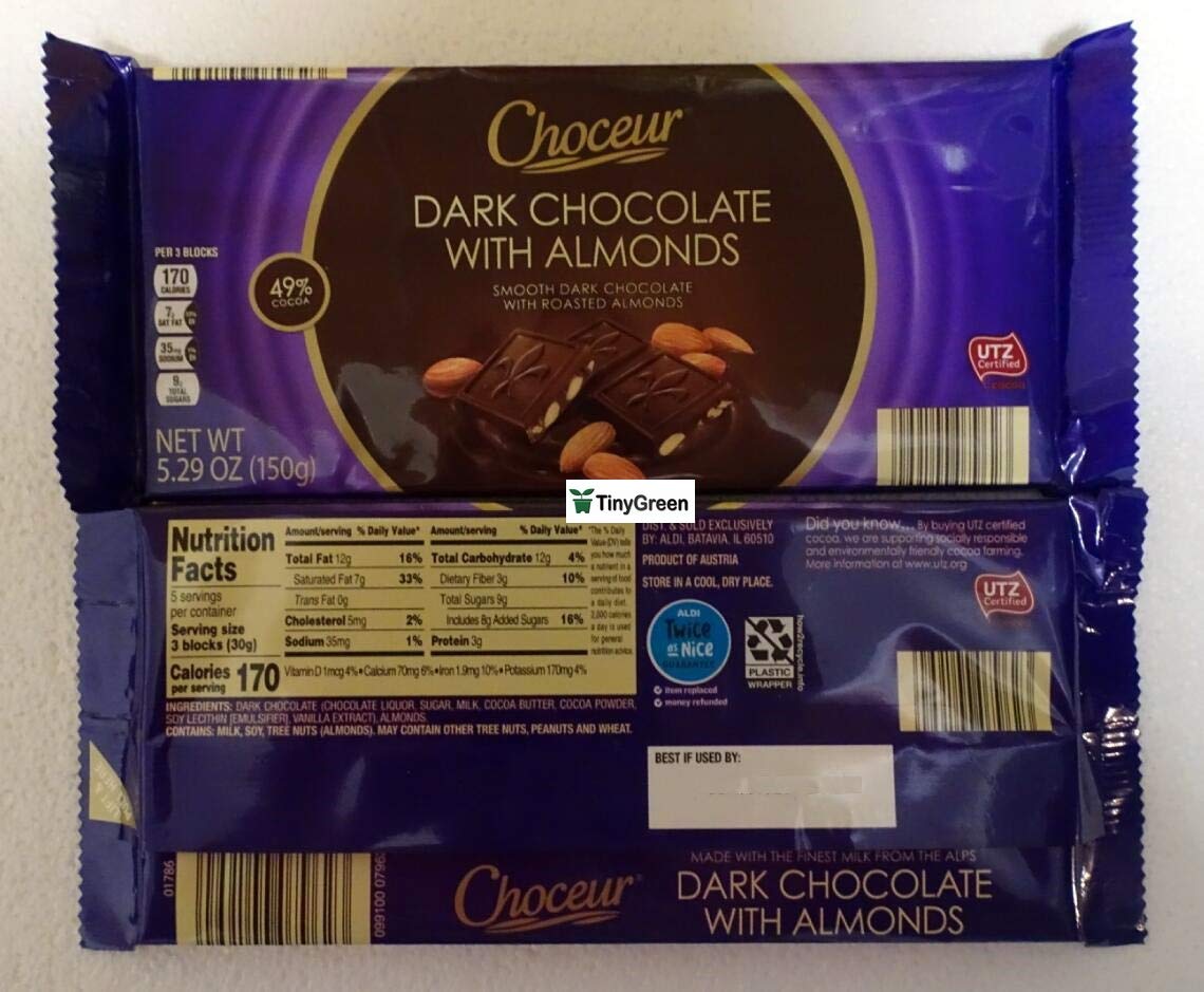Choceur Dark Chocolate with Almonds Smooth Dark Chocolate with Roasted Almonds 49% Cocoa 5.29oz 150g (Pack of Two)