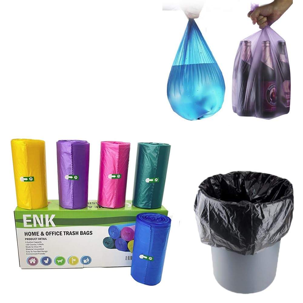 ENK 4 Gallon 150 Count Medium-Light Duty Trash Bags, Star Sealed Bottom, 18 x 21 Inches, Unscented, Premium PE Material, Can Fit Small Trash Bins