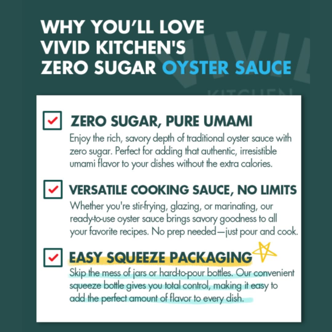 VIVID KITCHEN Oyster Sauce | Zero Sugar & Low-Calorie Sauces | No Preservatives | Versatile, Easy-to-Squeeze | for Cooking, Stir-Fries, Marinades,