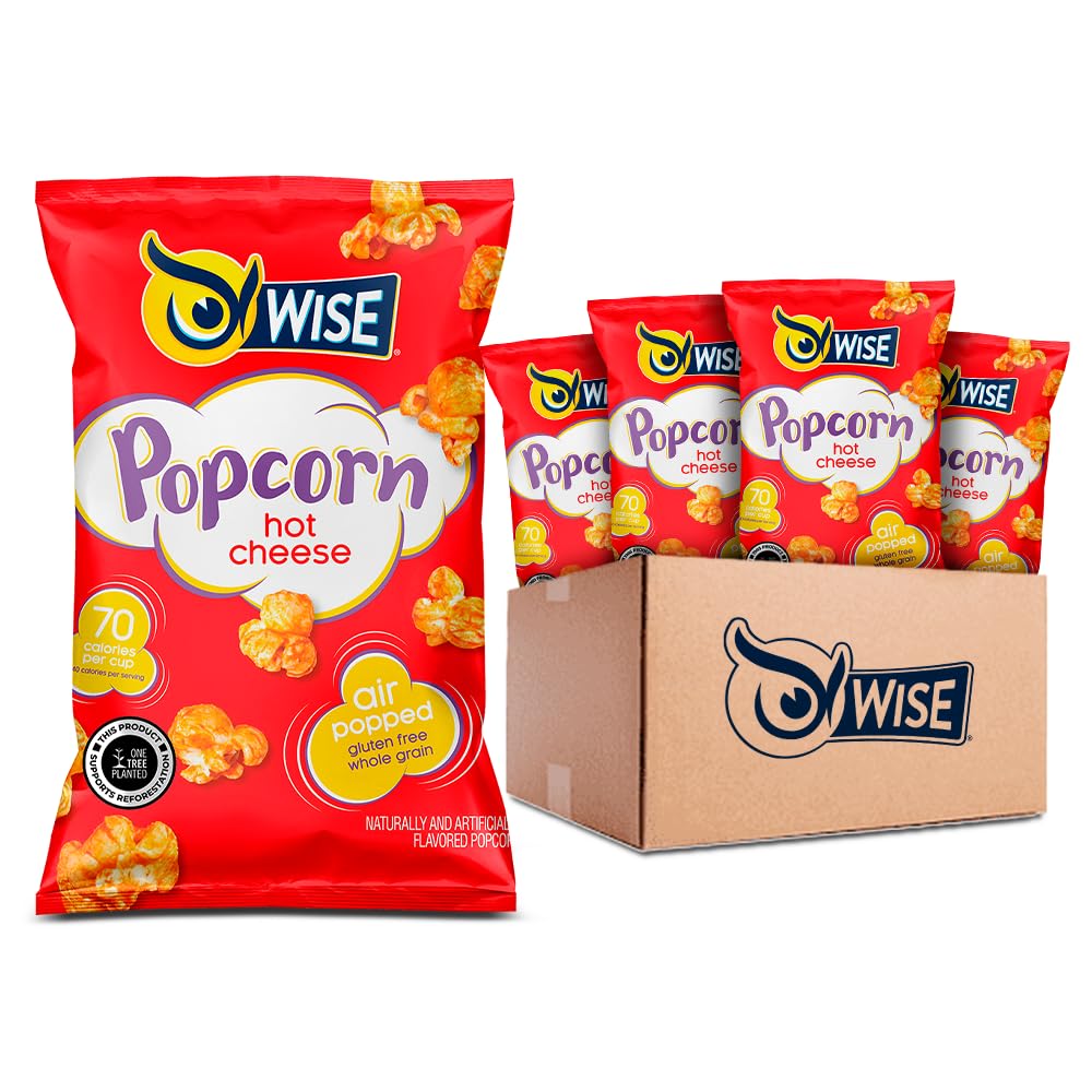 Wise Snacks Hot Cheese Popcorn 0.625 Ounce (42 Count), Air Popped Individual Snack Size Bags Healthy Popcorn Snacks, School and Halloween Snacks