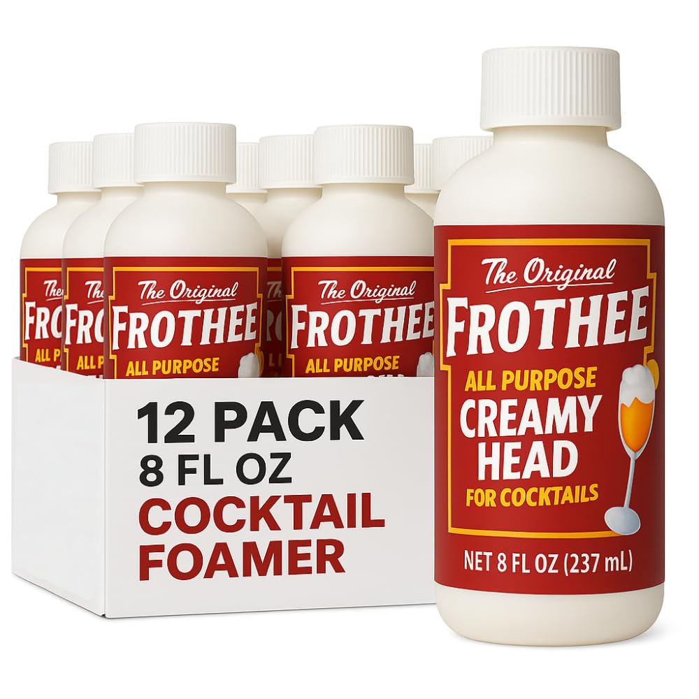 FROTHEE All Purpose Cocktail Foamer 8oz - Egg Substitute, Vegan, Gluten & Alcohol Free - For Cocktails, Mocktails, & Shaken Drinks, 12 Pack