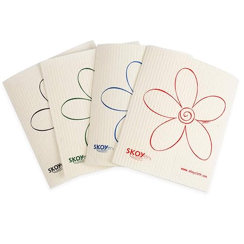 Skoy Cloth, 4-pack Versatile Swedish Dishcloths for Kitchen and Household Use, Reusable Cleaning Cloths, Planet-Friendly, Dishwasher and Dryer-Safe
