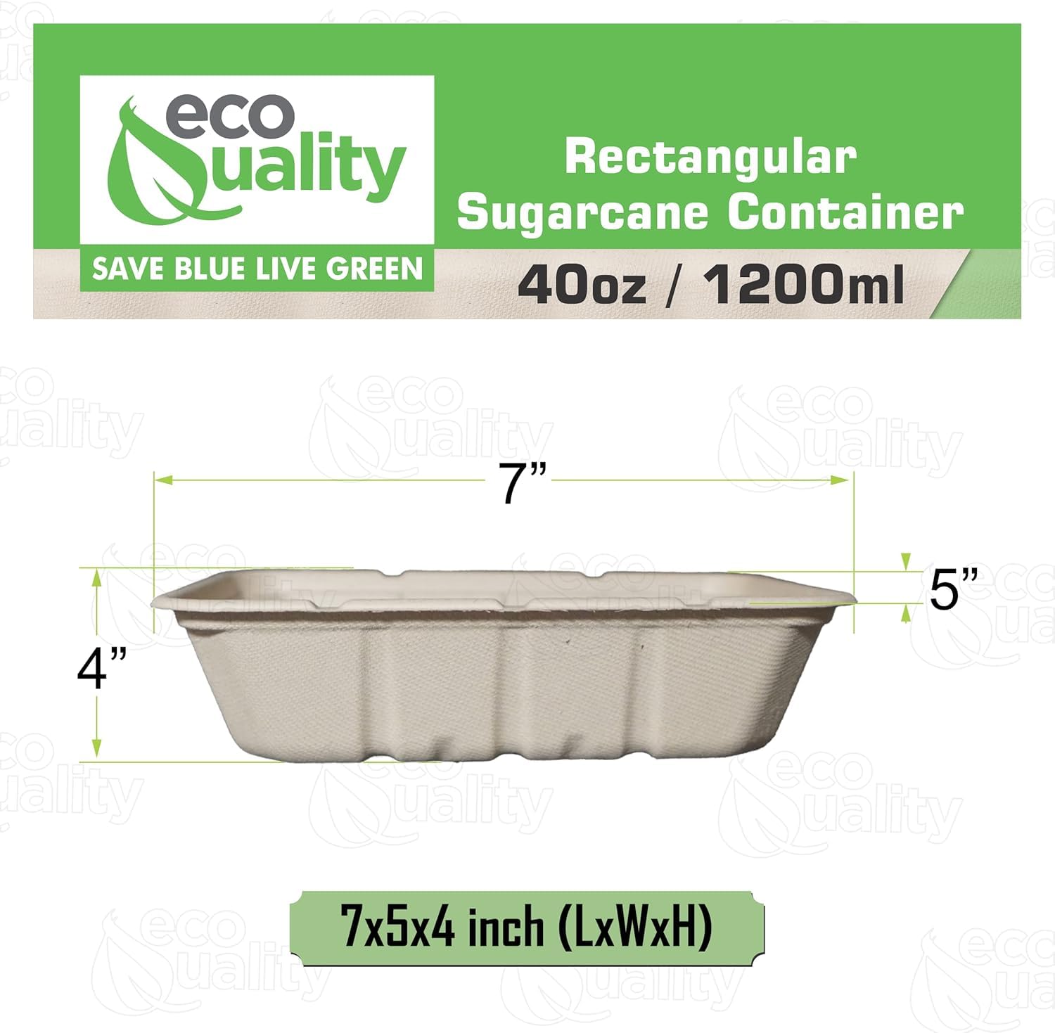 EcoQuality 40oz Disposable Bowls - Rectangular Compostable Sugarcane Fiber Biodegradable Paper Bowls Eco-Friendly Oblong Take Out Food Containers